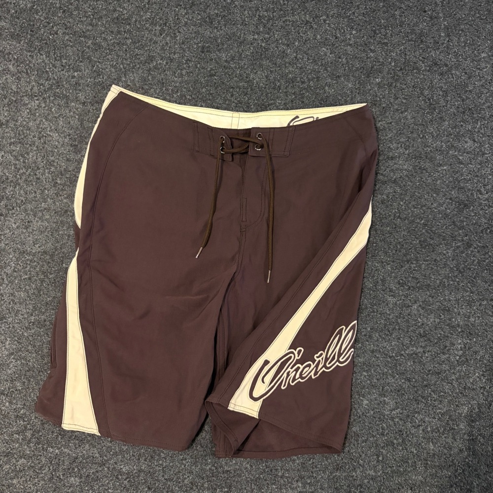 ONeill Mens Brown Cream Board Shorts Swim Trunks Size 34 Y2K Surf Skate
